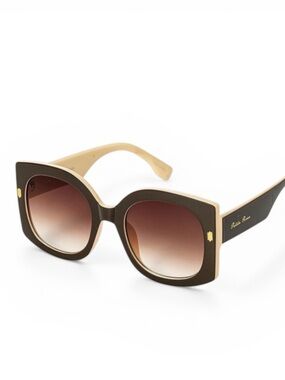 Oversized Chunky Retro Bold Sunglasses / Brown & Cream